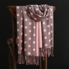 Load image into Gallery viewer, Scarf Cashmere Dusty Pink Polka Dots