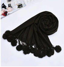 Load image into Gallery viewer, Scarf Cashmere Fluffy Tassels - Black