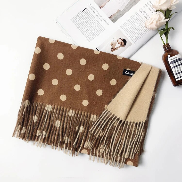 Scarf Cashmere Fawn with Polka Dots