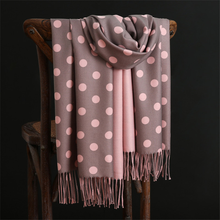 Load image into Gallery viewer, Scarf Cashmere Dusty Pink Polka Dots
