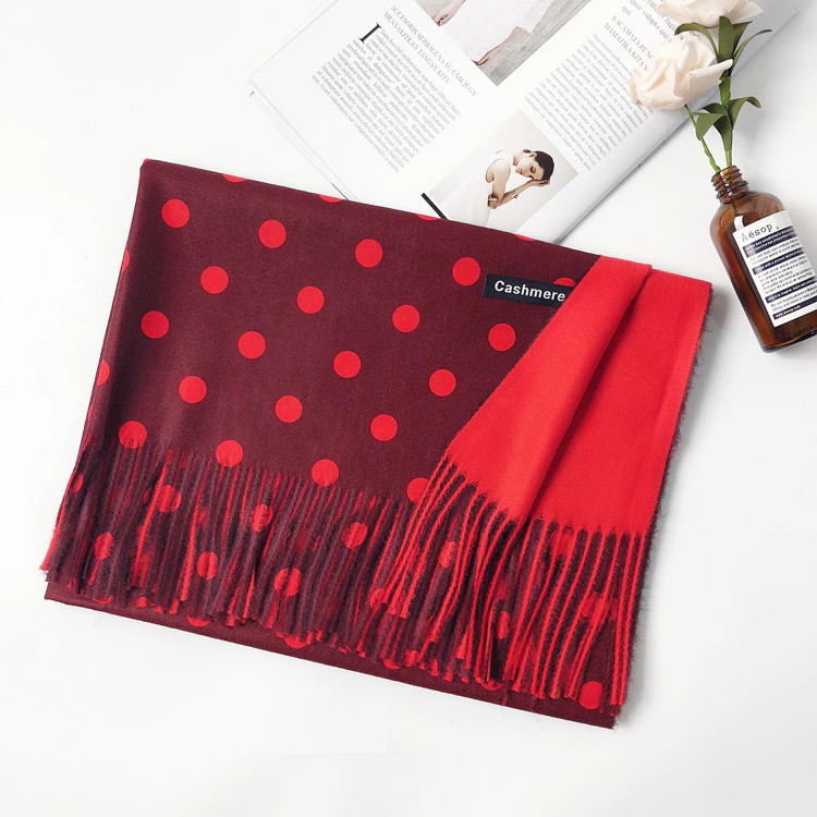 Scarf Cashmere Red Polka Dots