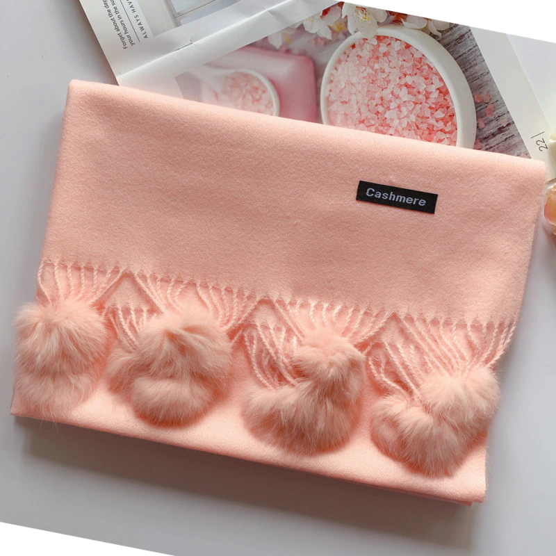 Scarf Cashmere Fluffy Tassels - Soft Pink