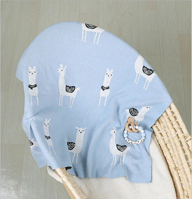 Alpaca Baby Blanket - 100% Cotton - Blue