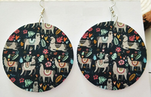 Load image into Gallery viewer, Round Navy Blue Llama Tribal Style Earrings
