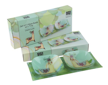 Load image into Gallery viewer, Llama Love - Set of 2 Glass Bowls &amp; Tray
