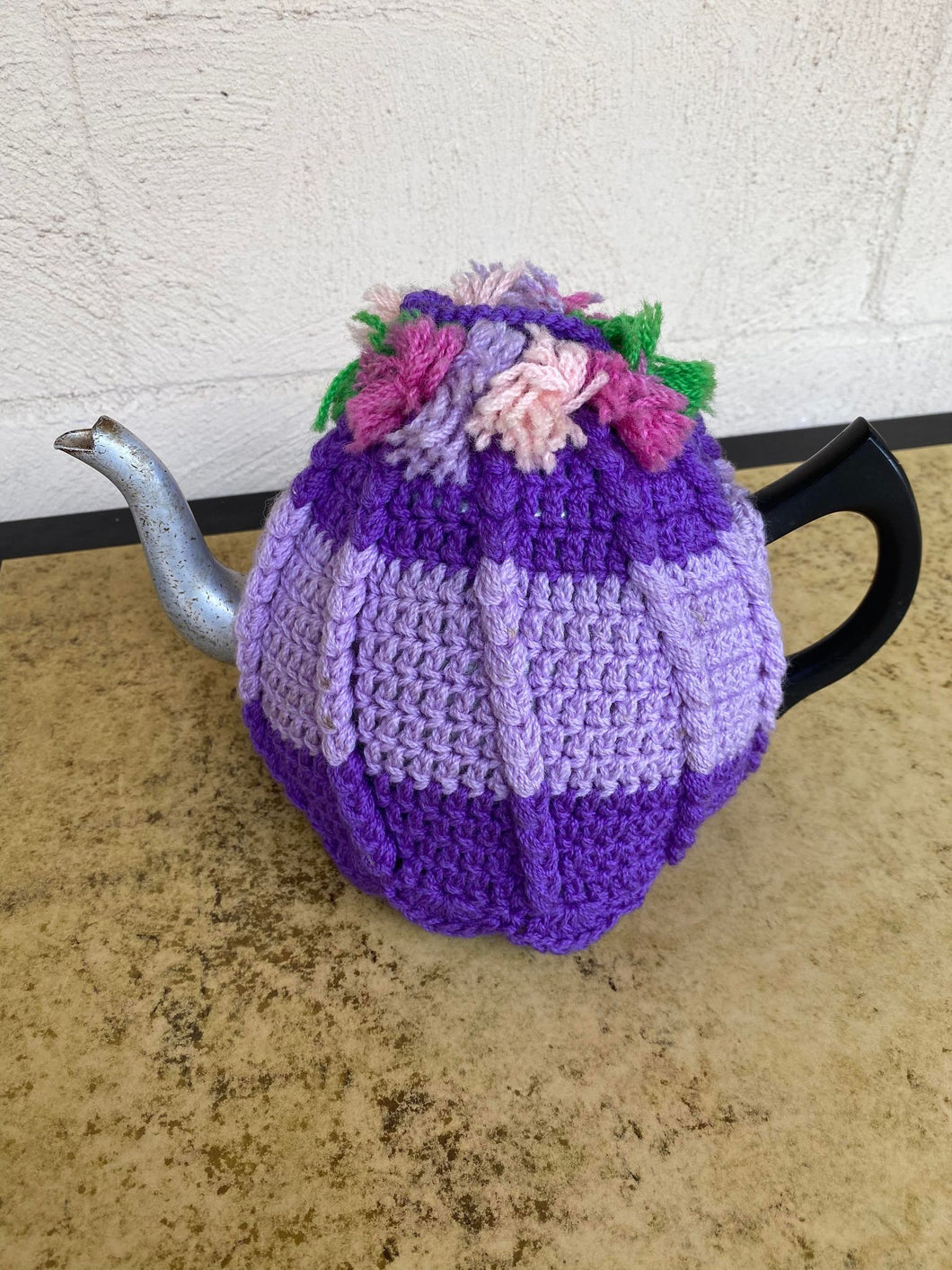 Tea Cosy - Hand Knitted - Purple Love