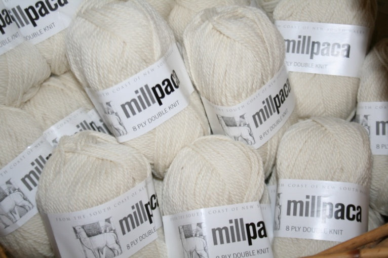8ply Yarn - 50g Balls - 100% Australian Alpaca - Creamy White